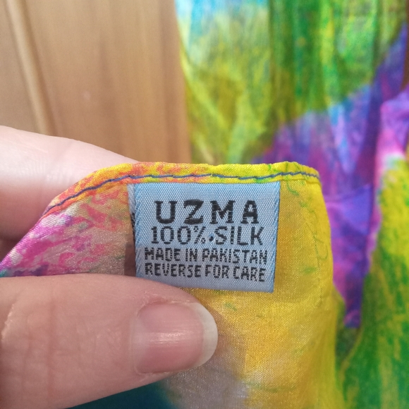 Uzma 100% silk scarf colorful - Picture 4 of 4